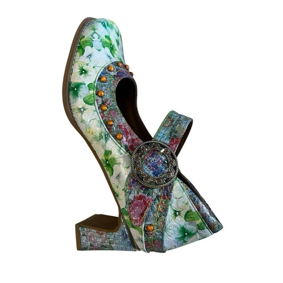 L'Artiste Spring Step Luckigirl Mary Jane Pump Green Multicolor Beaded Sz 41 - Picture 10 of 16